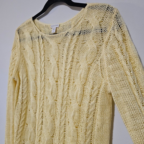 Garnet Hill Open Knit M Yellow Linen Organic Cable Cotton Boho Coastal Preppy - Picture 4 of 8